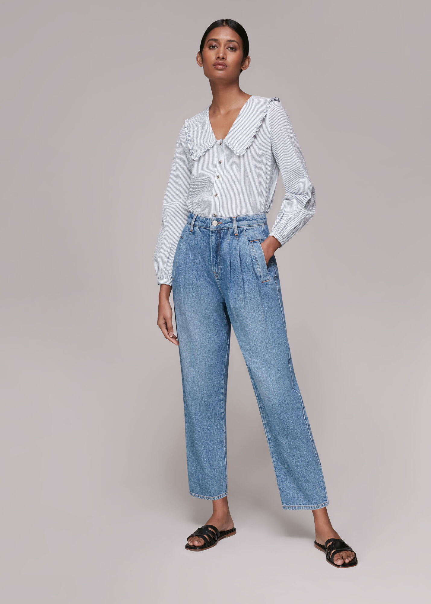 Multicolour Oversized Collar Stripe Top WHISTLES