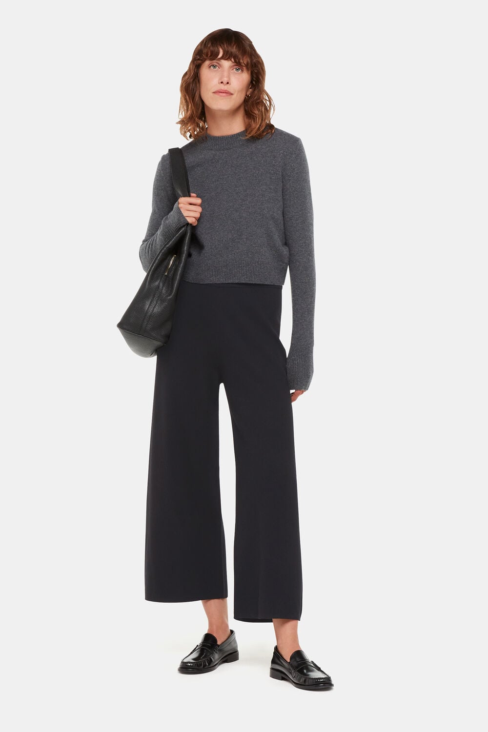 Black Knitted Wide Leg Trouser
