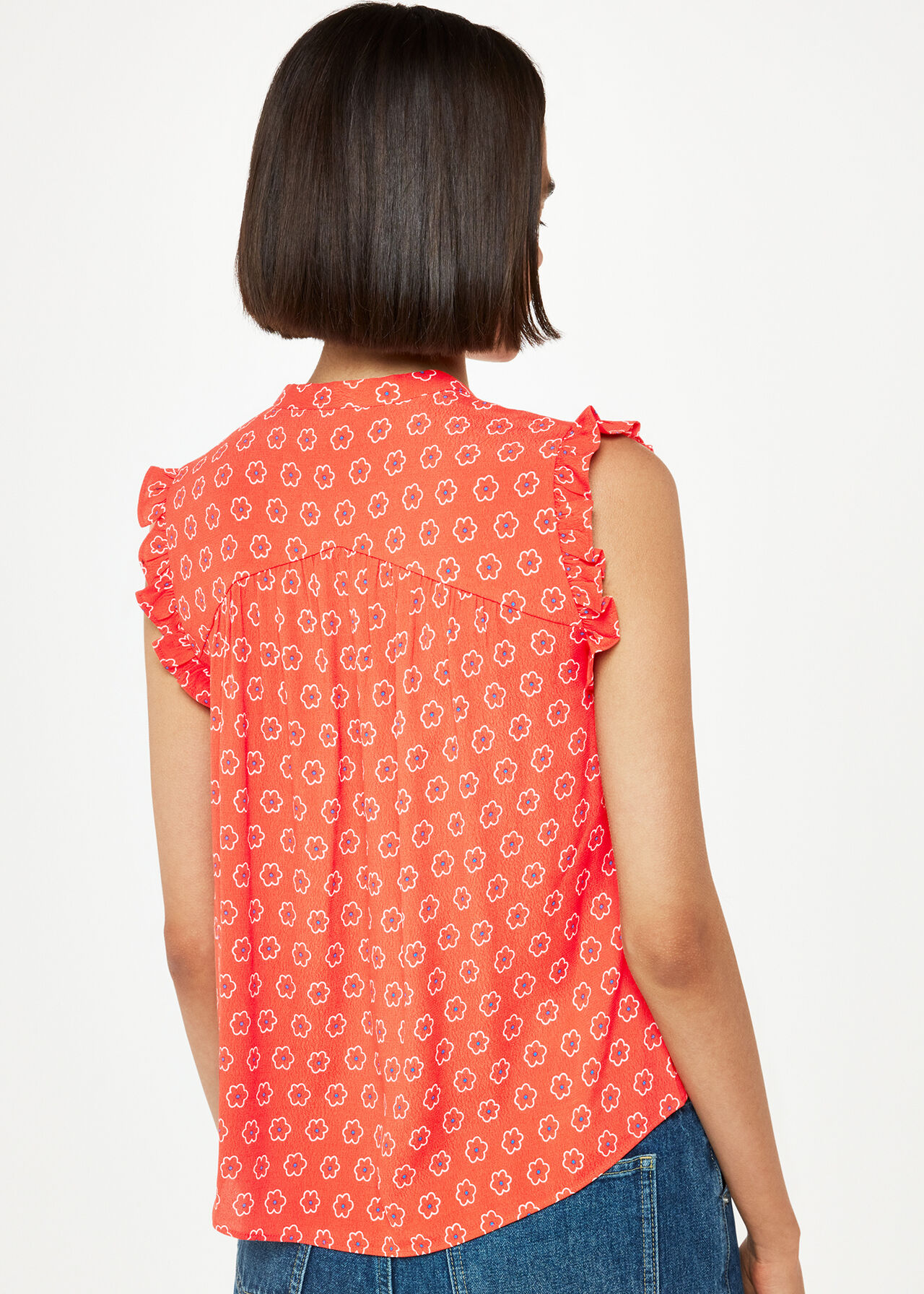 Flower Charm Frill Sleeve Top