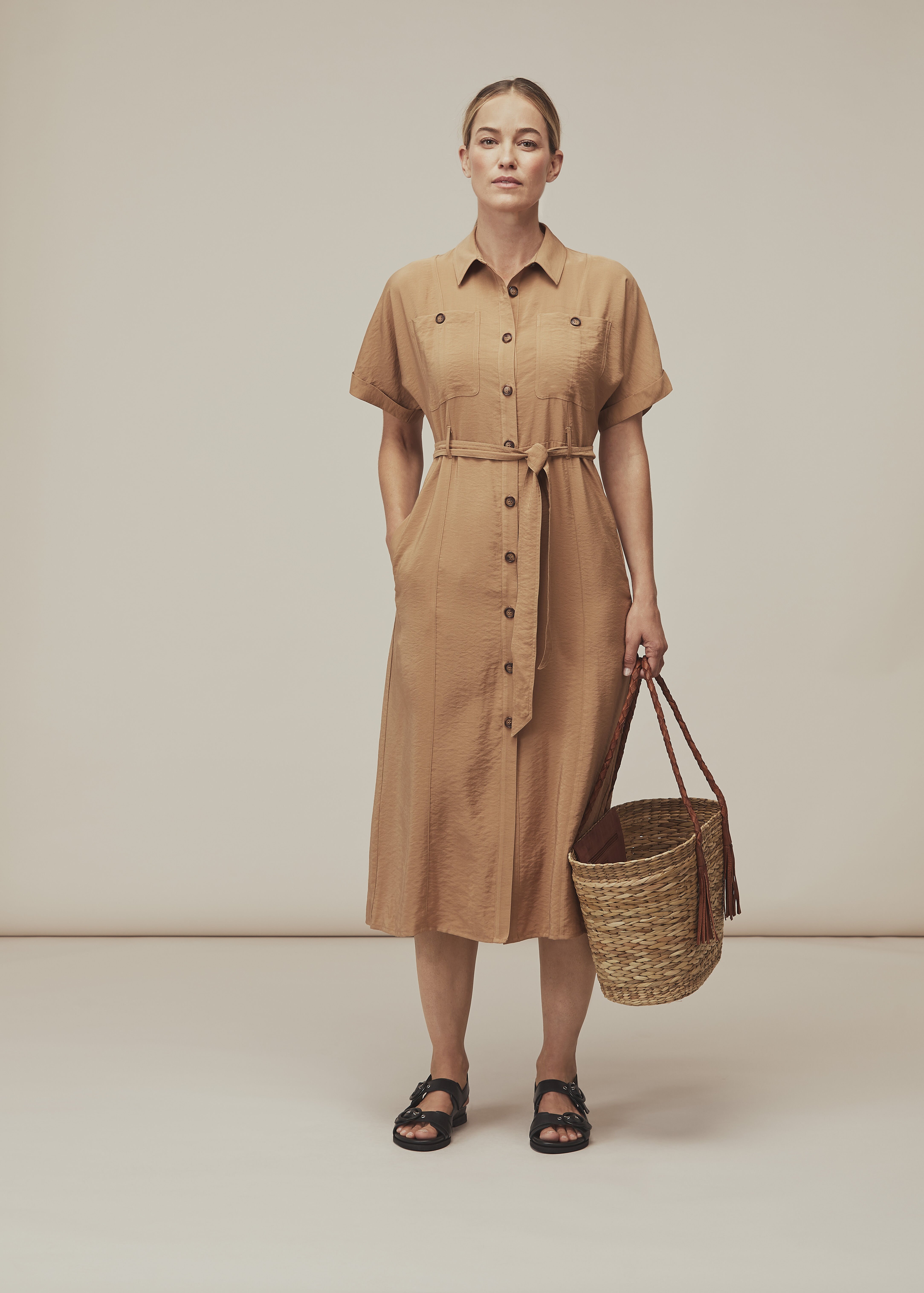 Military Belted Midi Dress