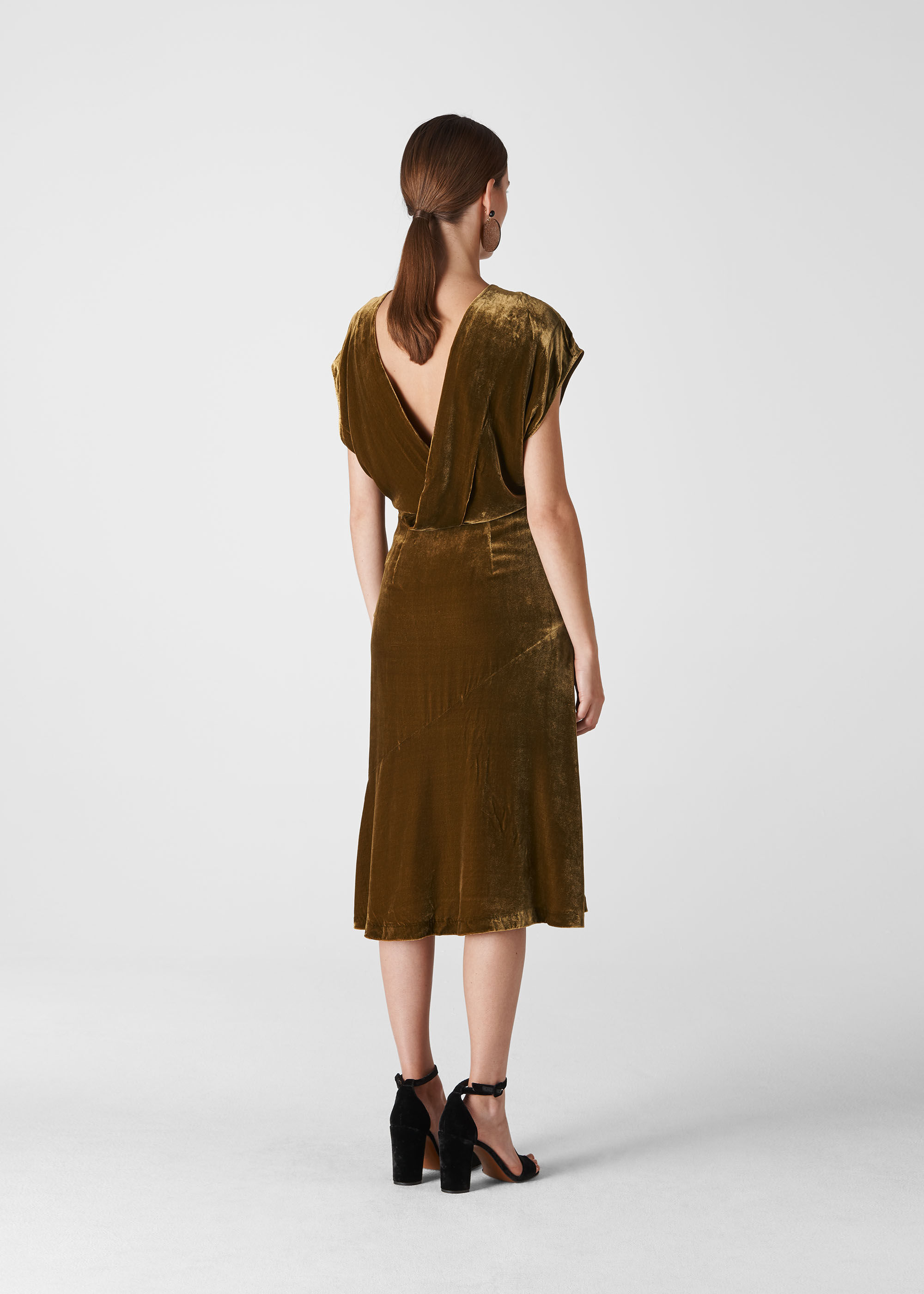 Gold Mina Silk Mix Velvet Dress | WHISTLES | Whistles US |