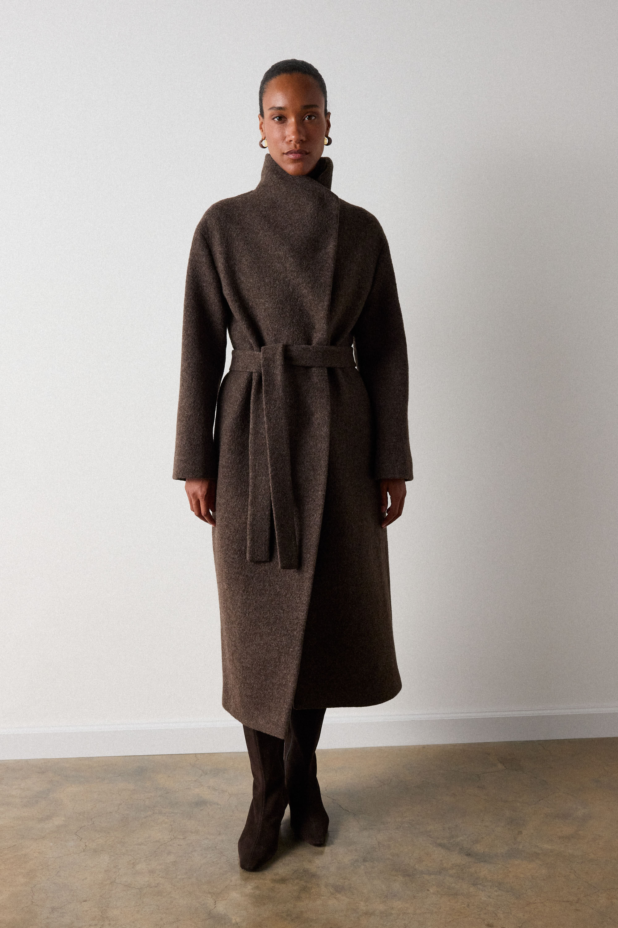 Taupe Morgan Funnel Neck Coat | WHISTLES | Whistles US |