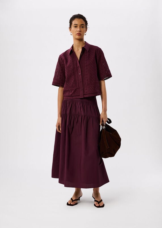 Plum Broderie Cotton Shirt