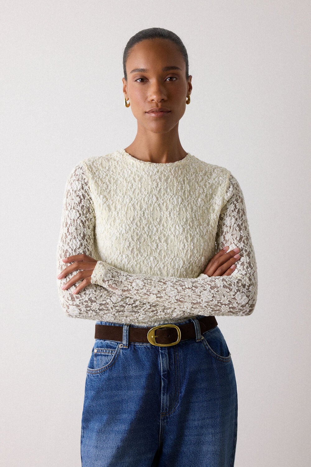 Ivory Lace Detail Jersey Top