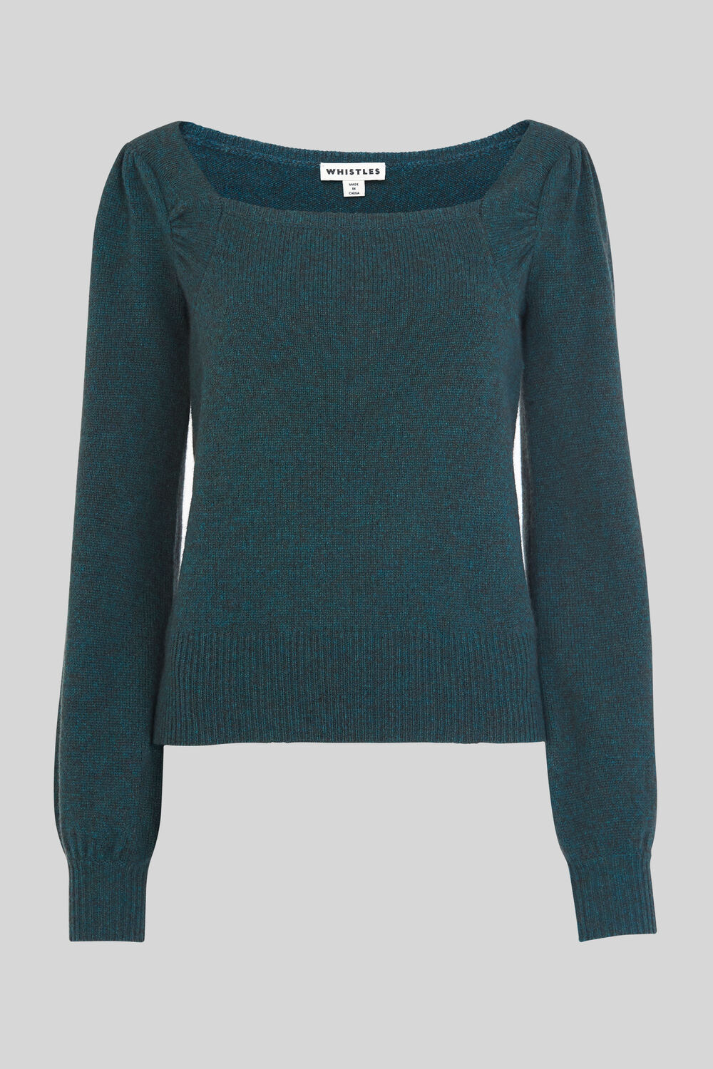 Square Neck Yak Mix Knit Teal