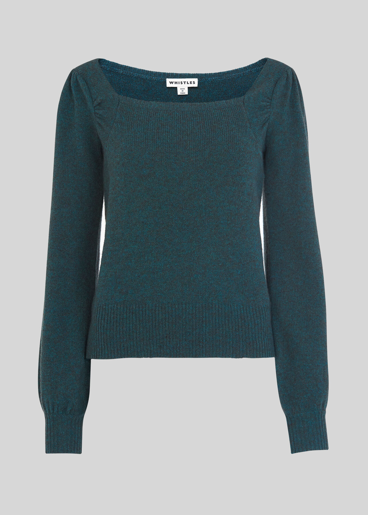 Square Neck Yak Mix Knit Teal