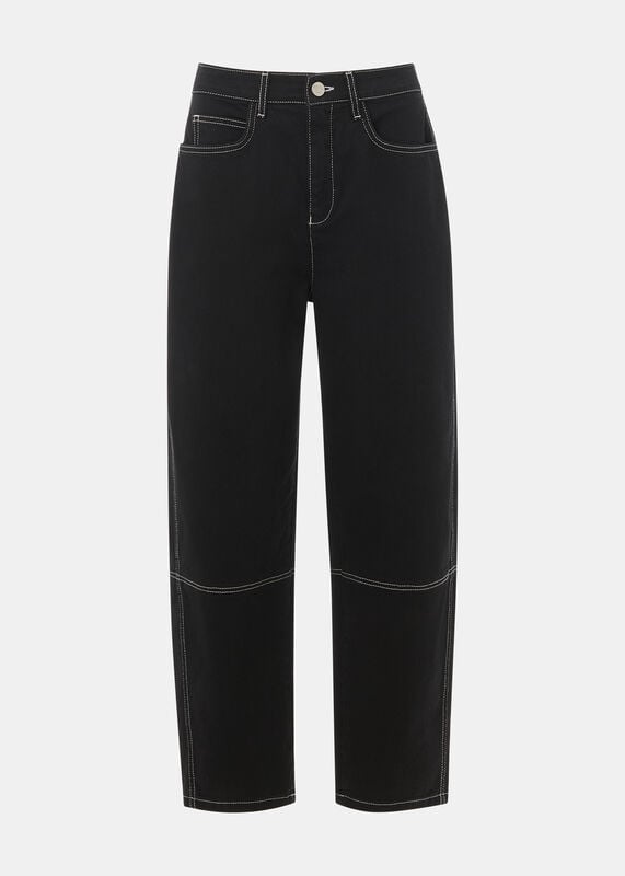 Black Contrast Detail Barrel Jean