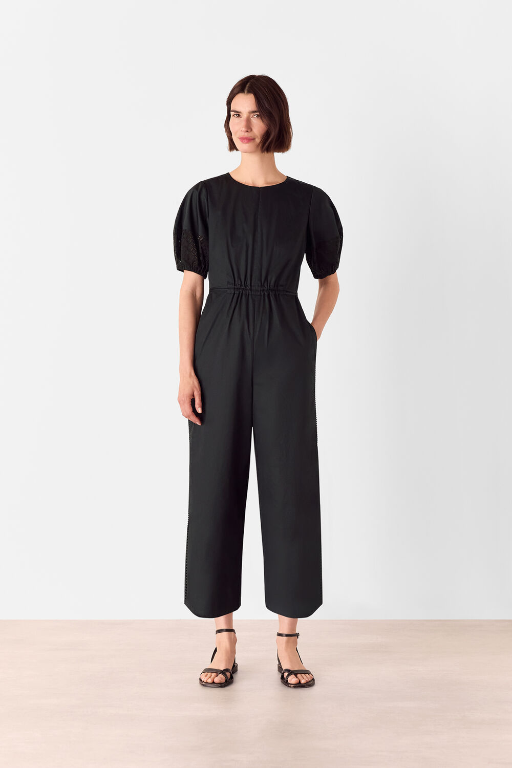 Black Broderie Poplin Jumpsuit