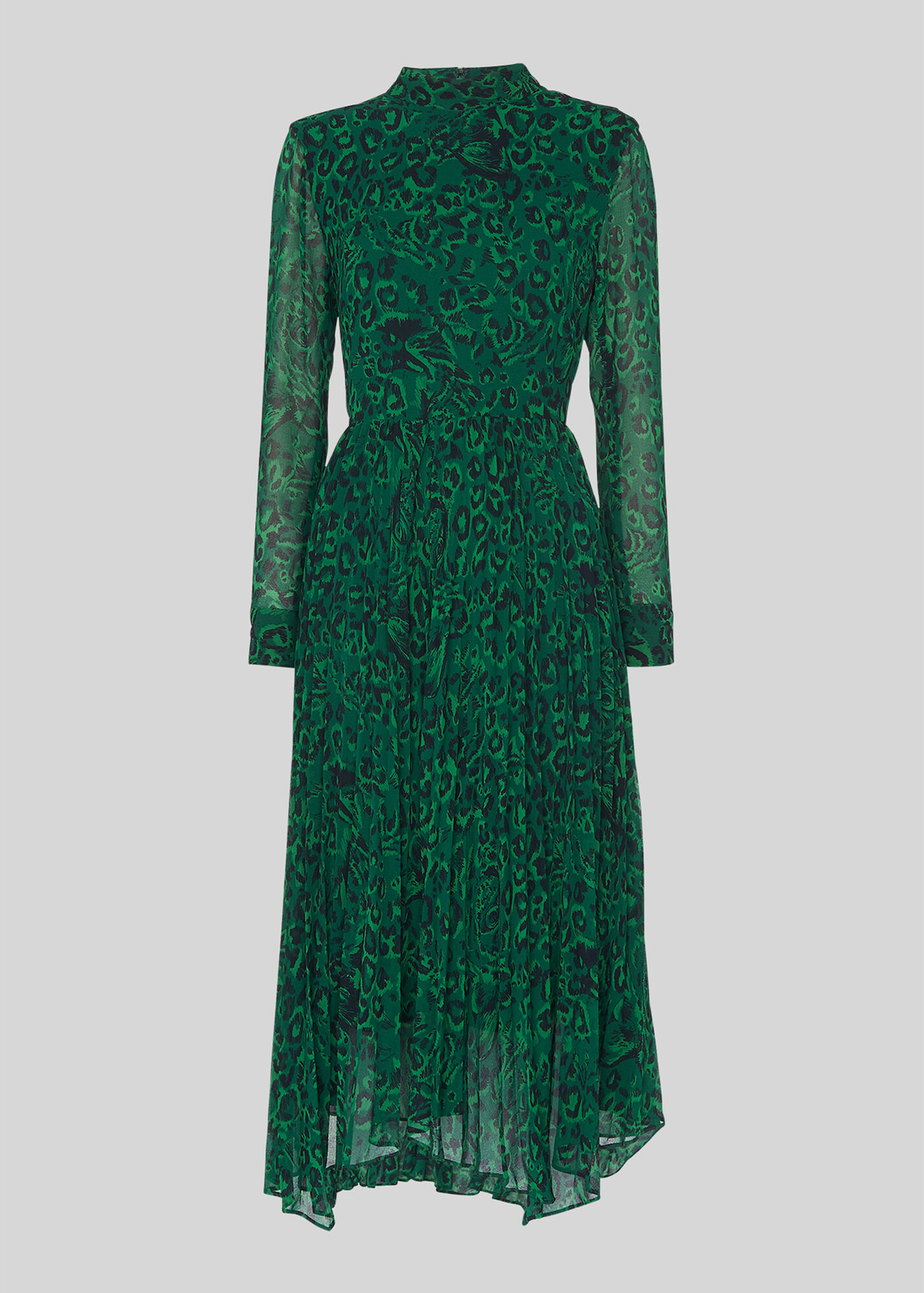 Green Jungle Cat Pleated Dress