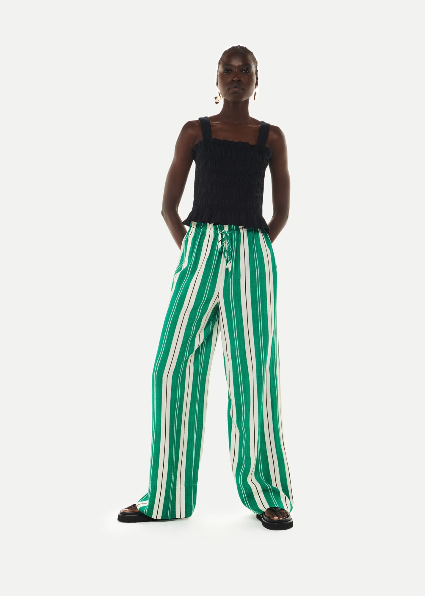Green white striped pants new arrivals