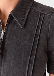 Denim Pintuck Belted Jumpsuit
