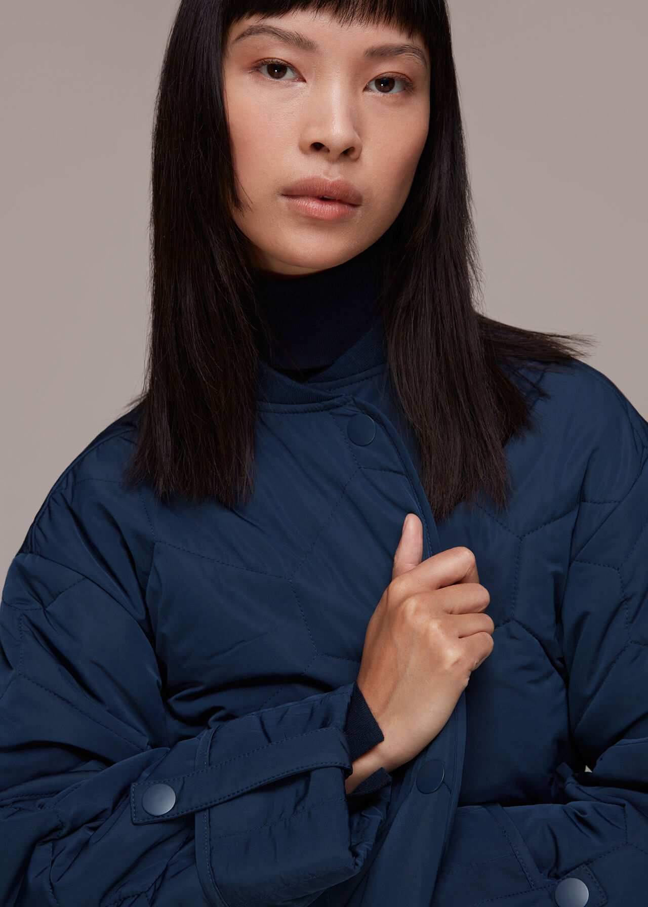 Navy Longline Quilted Coat | WHISTLES