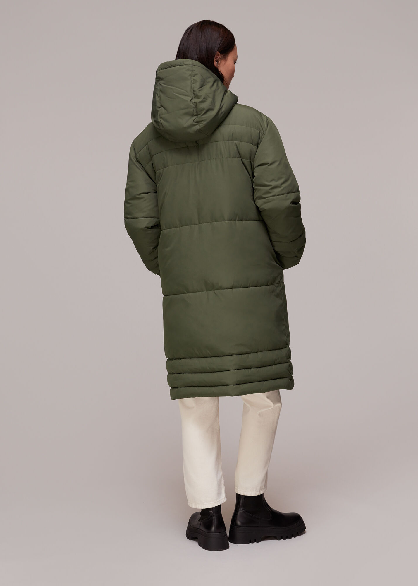 Khaki hooded hotsell longline puffer coat