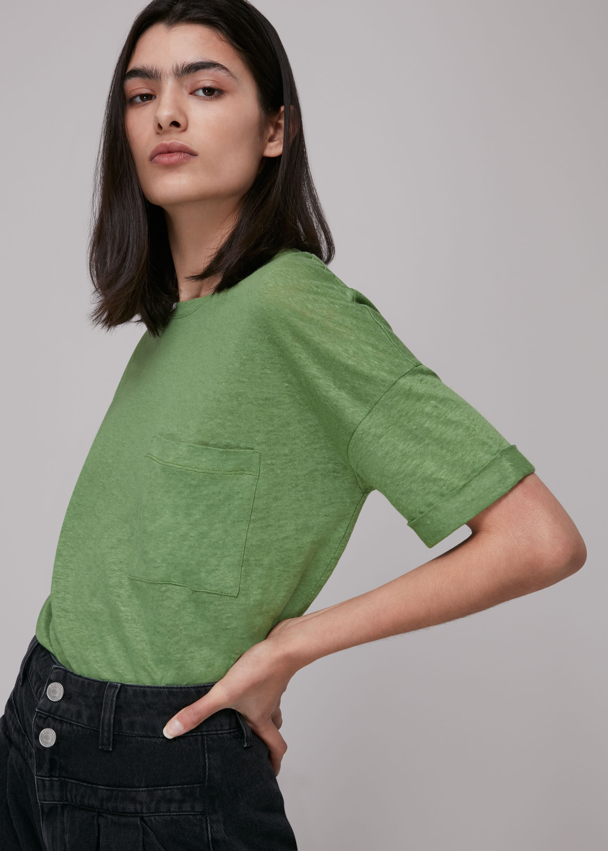 Green Linen Pocket Top | WHISTLES 