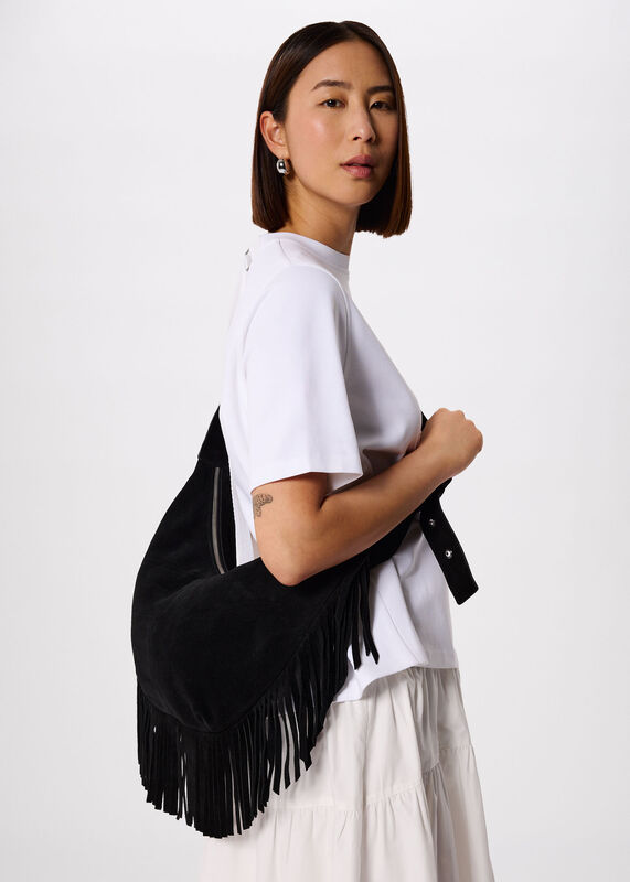 Black Sia Suede Fringed Bag