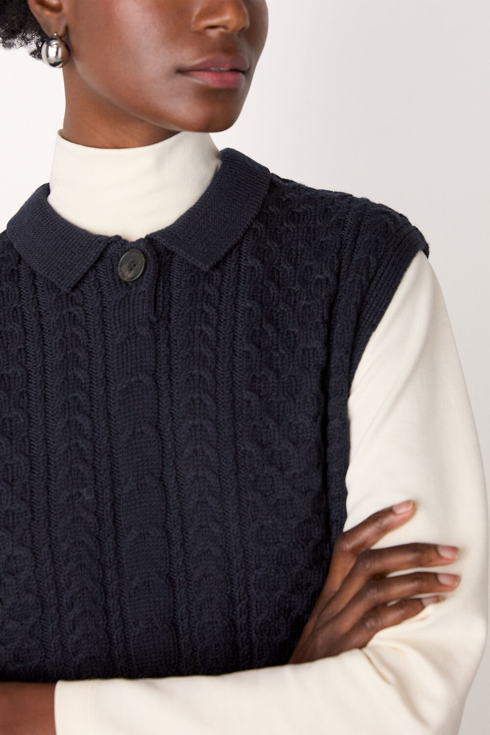 Navy Wool Cable Detail Knit Tank