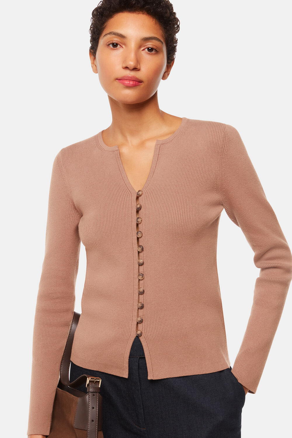Ribbed Button Through Cardigan