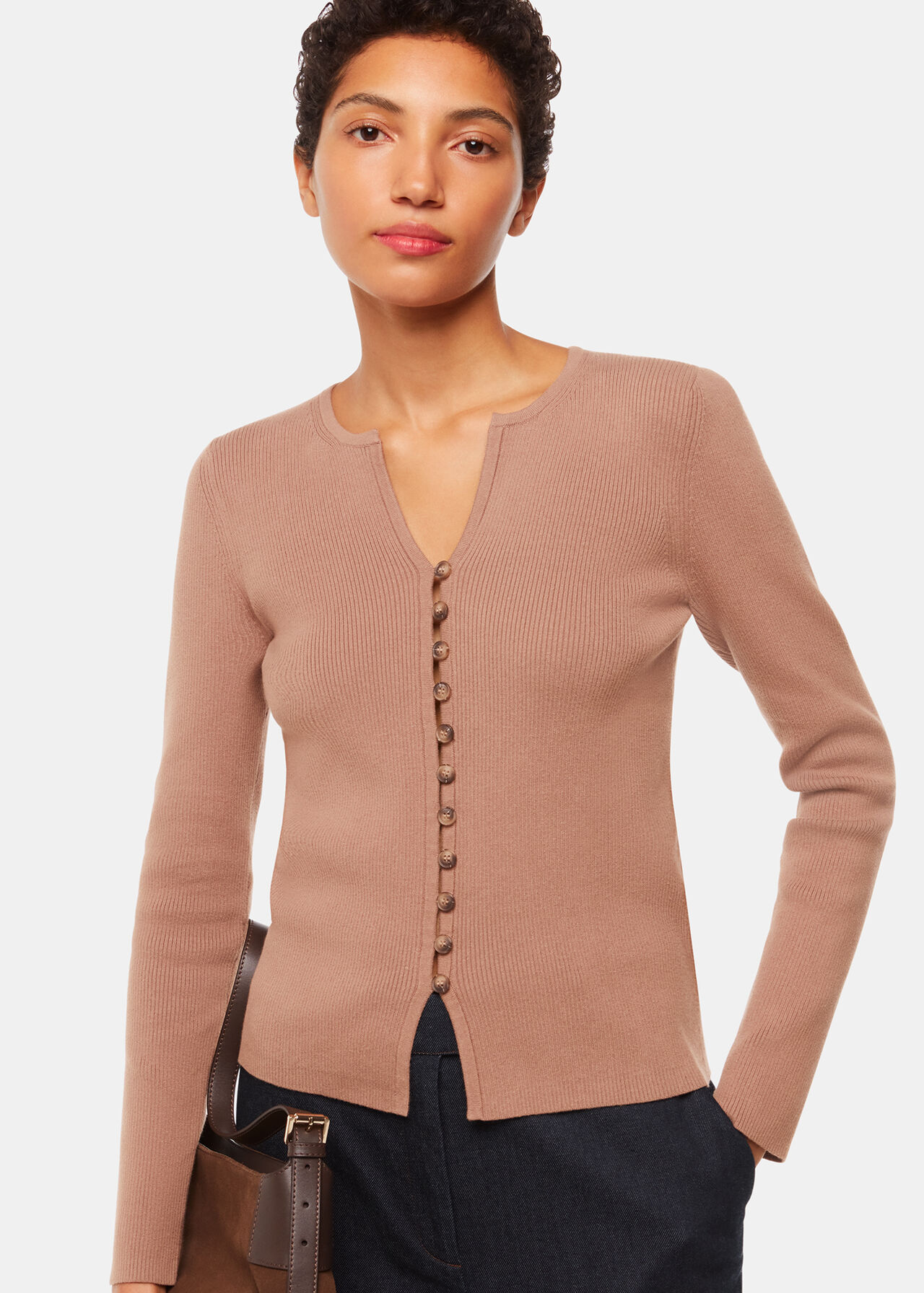 Ribbed Button Through Cardigan