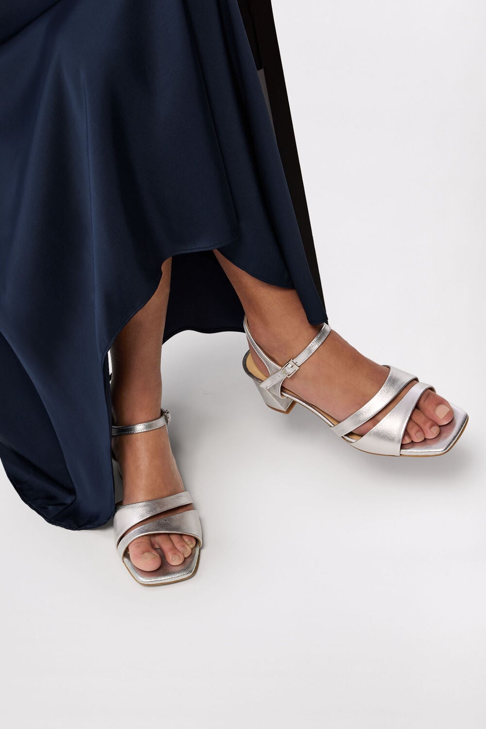 Silver Cutout Block Heel Sandal