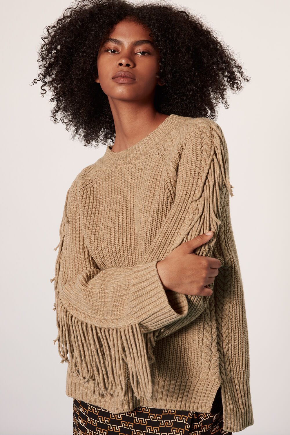Fringe Sleeve Cable Sweater