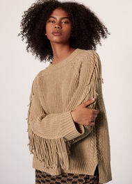Fringe Sleeve Cable Sweater