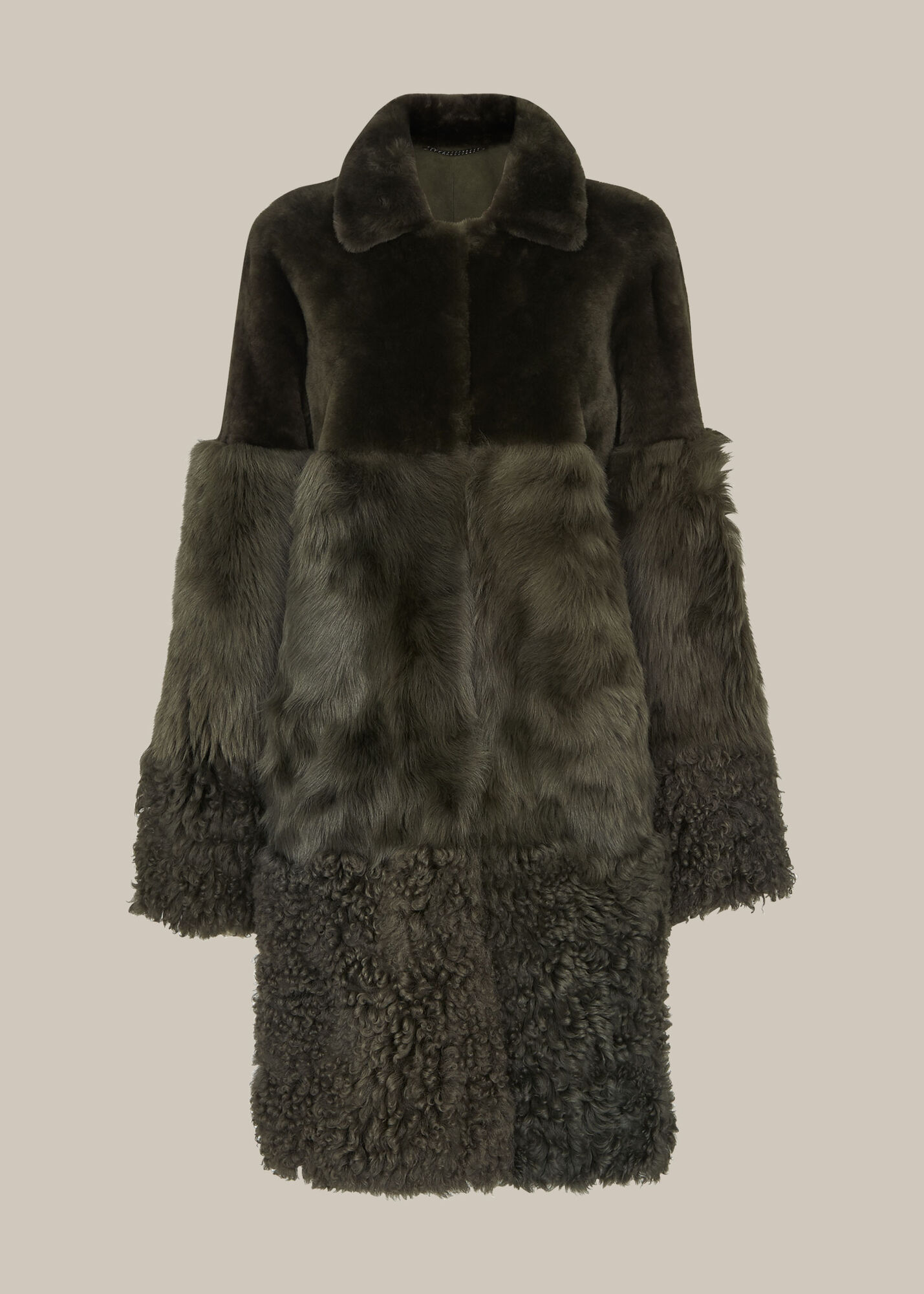 Khaki Cosma Shearling Coat WHISTLES