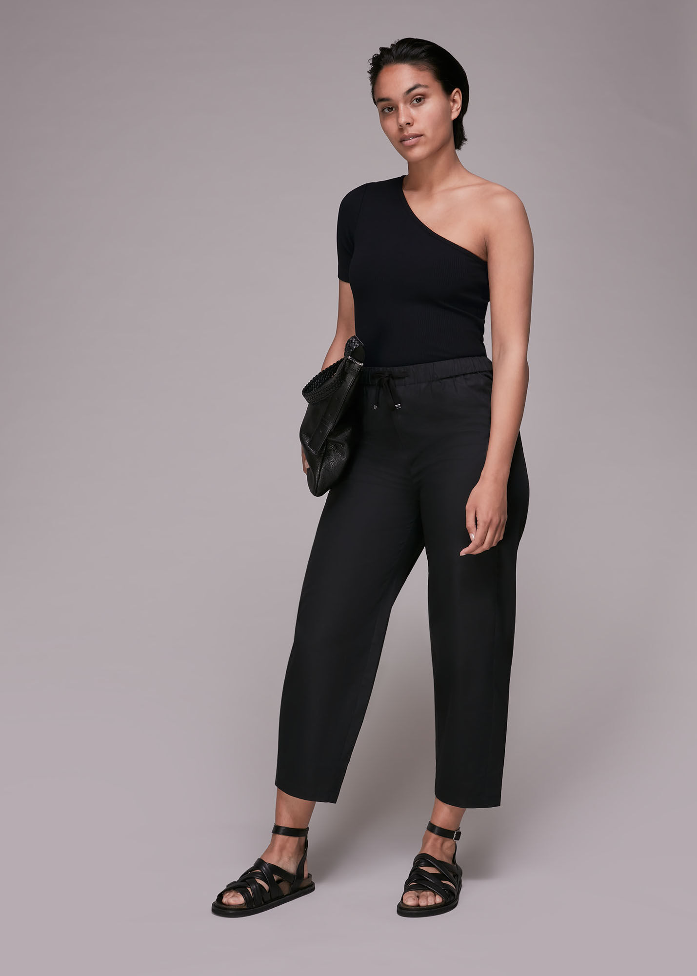 Black Ribbed One Sleeve Top WHISTLES Whistles UK