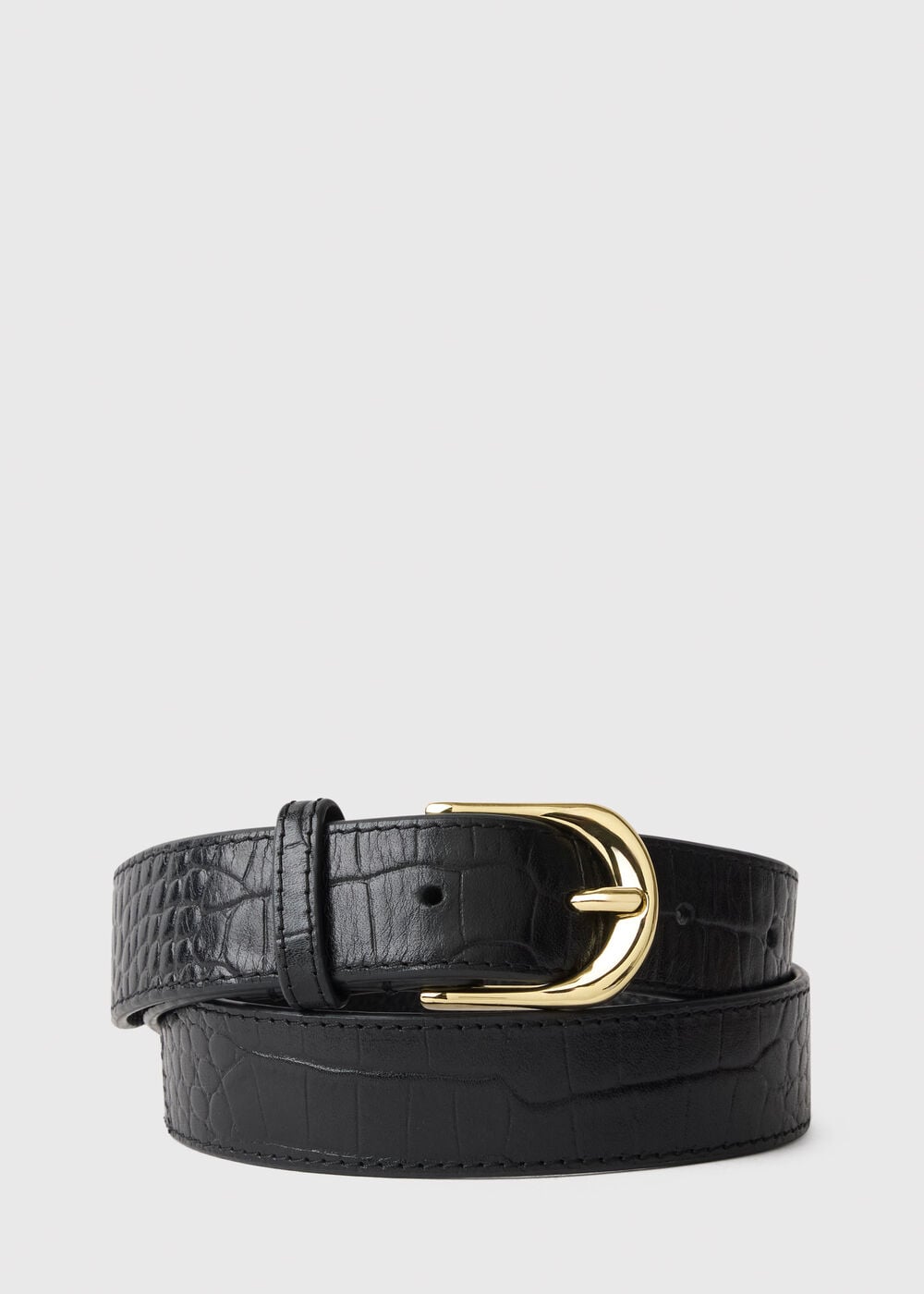 Black Shiny Croc Leather Belt