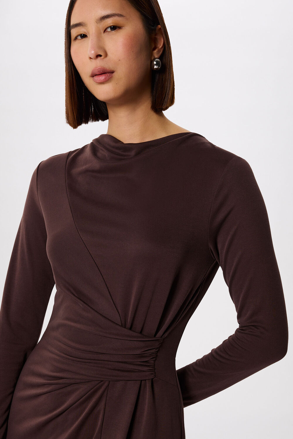 Chocolate Petite Ruched Detail Midi Dress