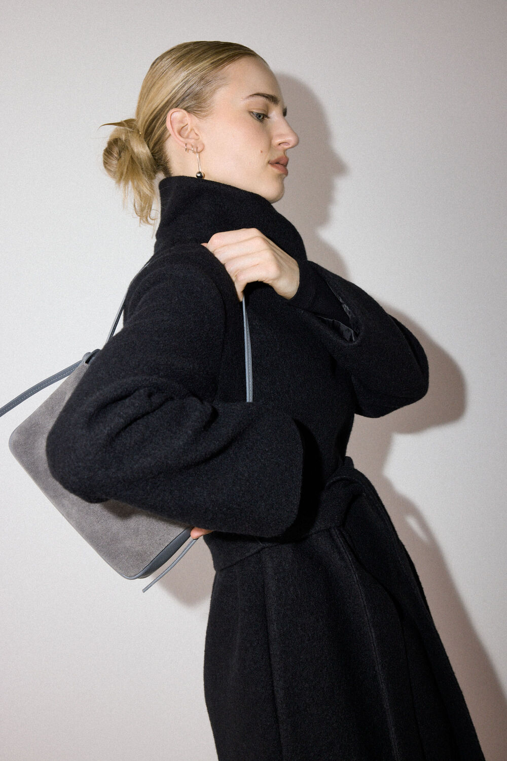 Black Morgana Wool Funnel Wrap Coat