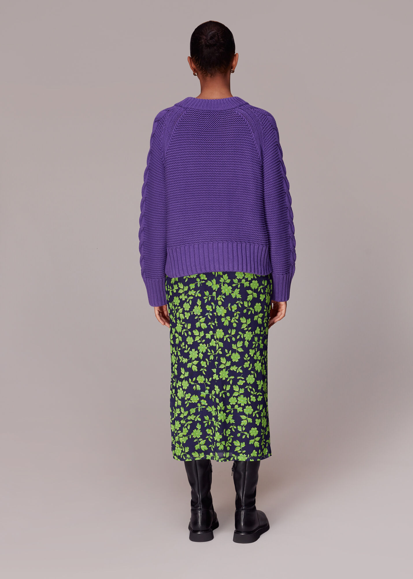 Green/Multi Linear Floral Bias Mesh Skirt | WHISTLES
