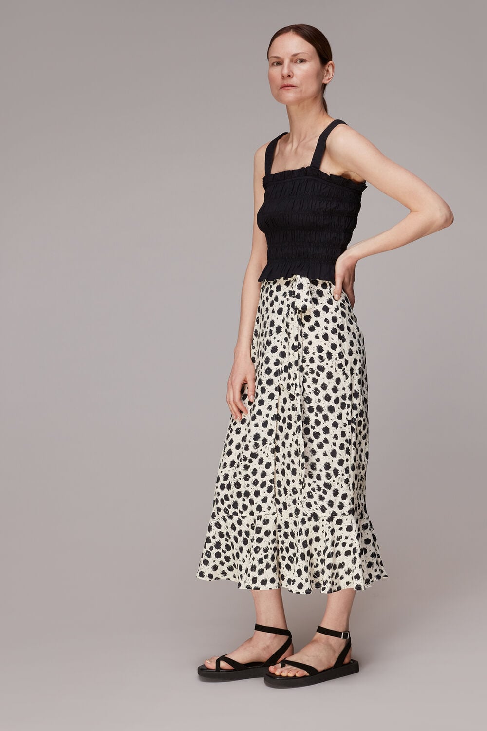 Black Brushed Dalmatian Wrap Skirt