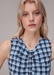 Ruched Gingham Midi Dress
