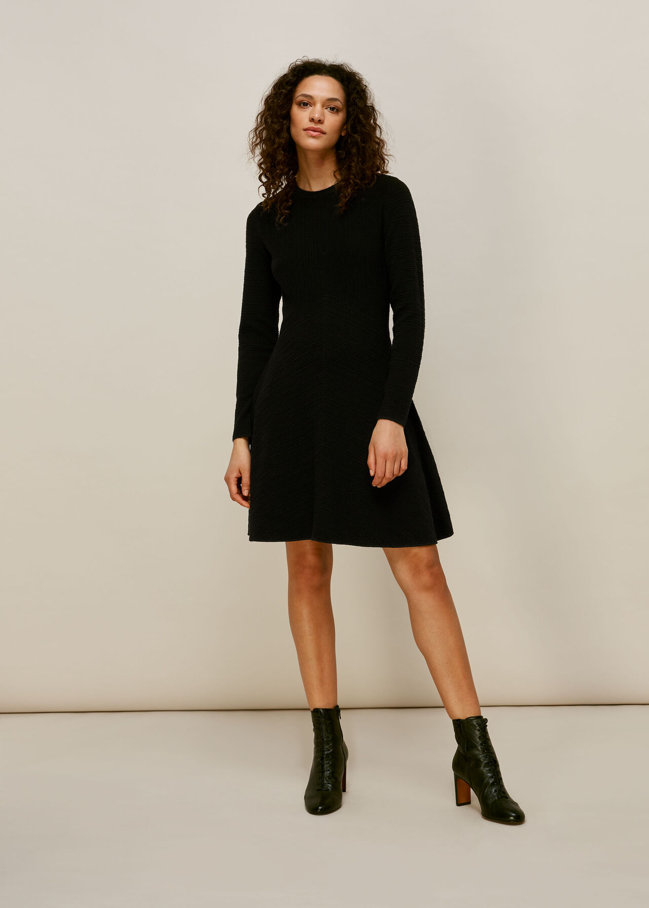 Ottoman Knitted Flippy Dress Black