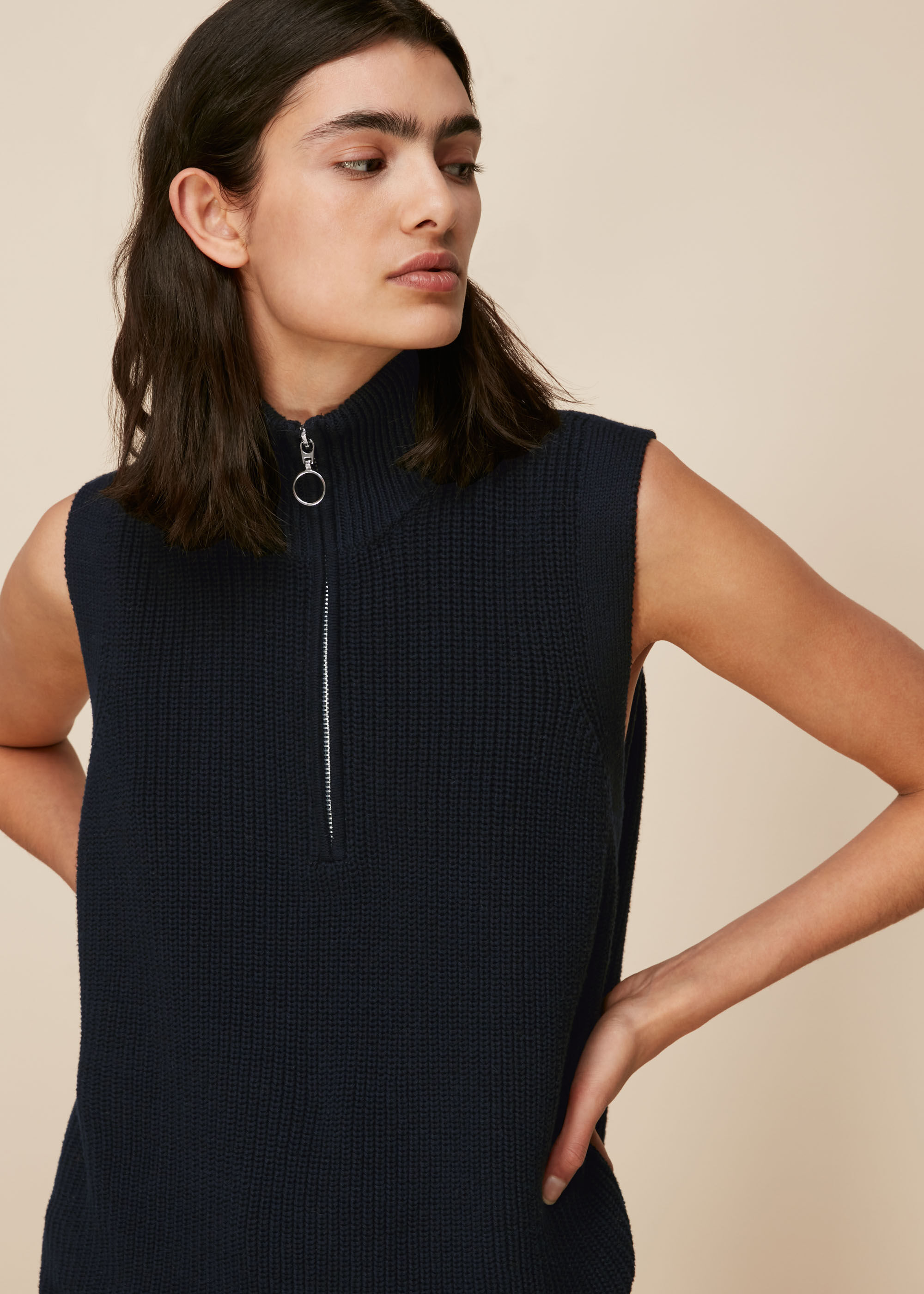 Navy Zip Through Tank | WHISTLES | Whistles UK |