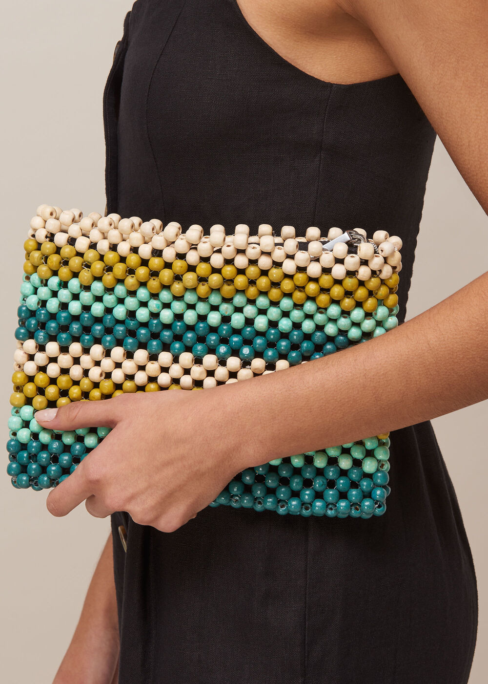 Safah Striped Beaded Clutch Green