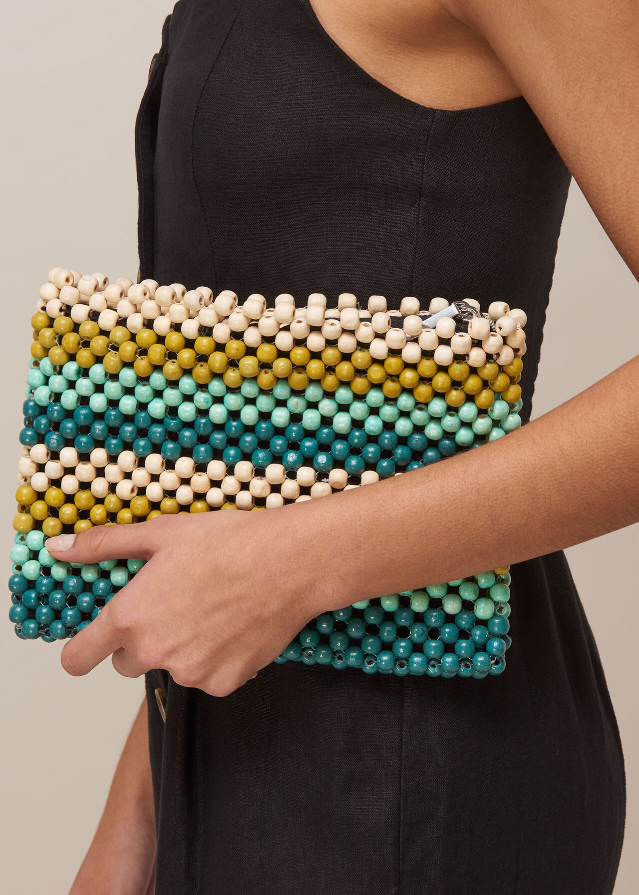 Safah Striped Beaded Clutch Green