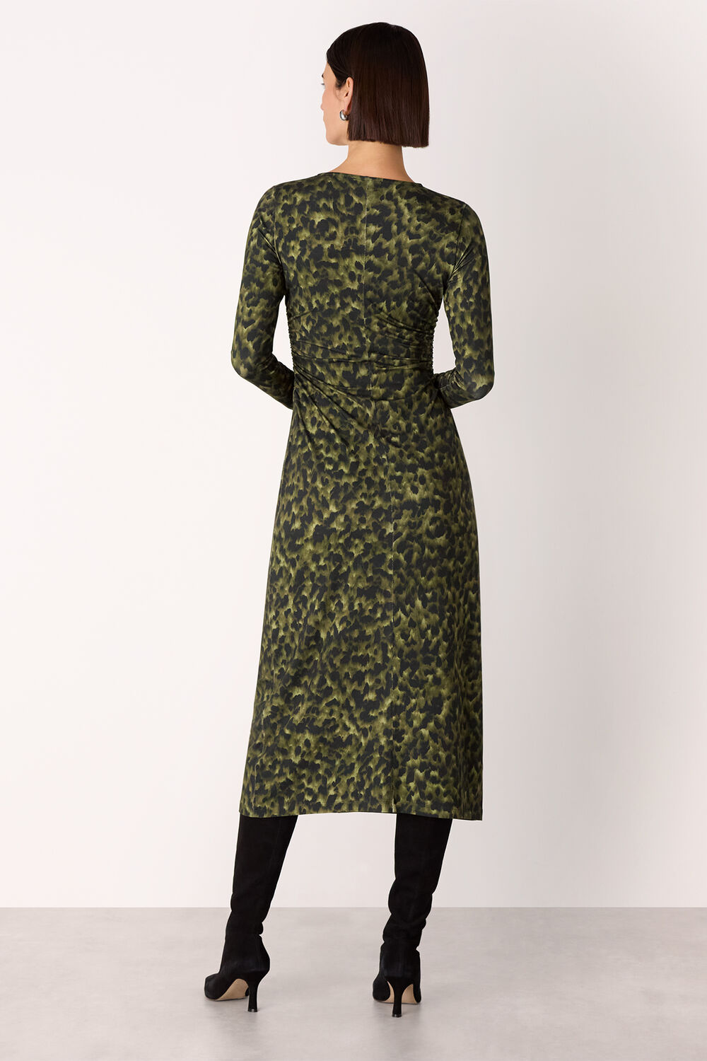 Green Animal Jersey Ruched Dress
