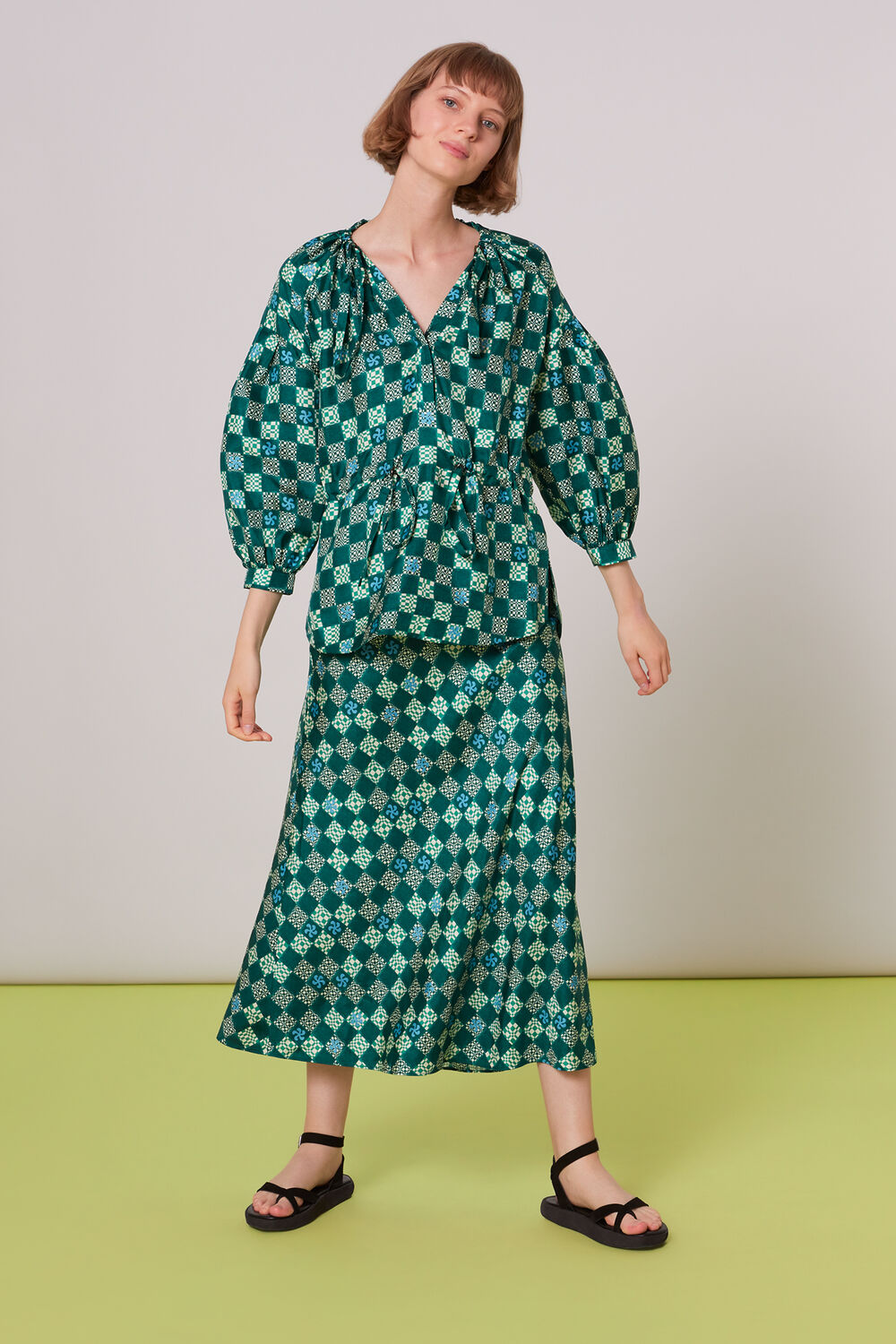 Silk Checkerboard Bias Skirt