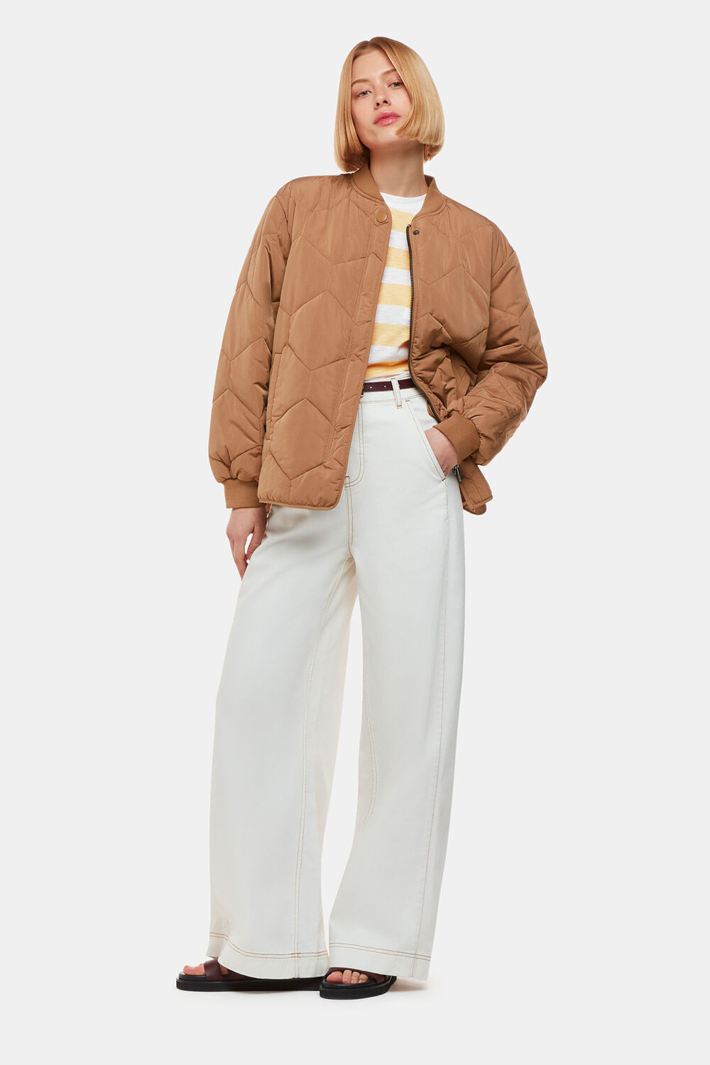Yellow Crew Neck Stripe Pocket Top