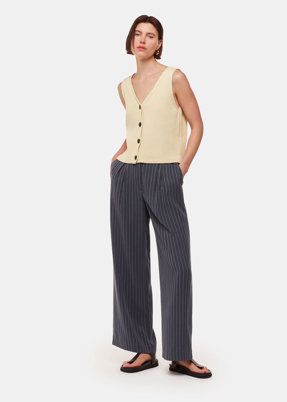 Button Front V Neck Tank