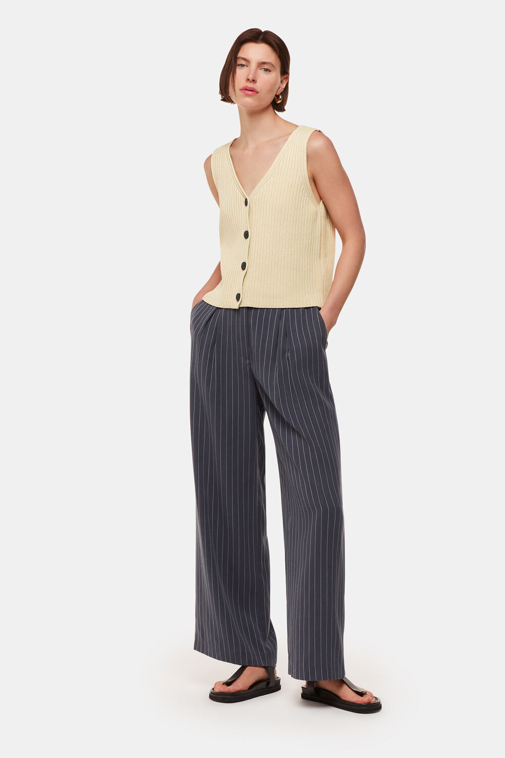 Button Front V Neck Tank