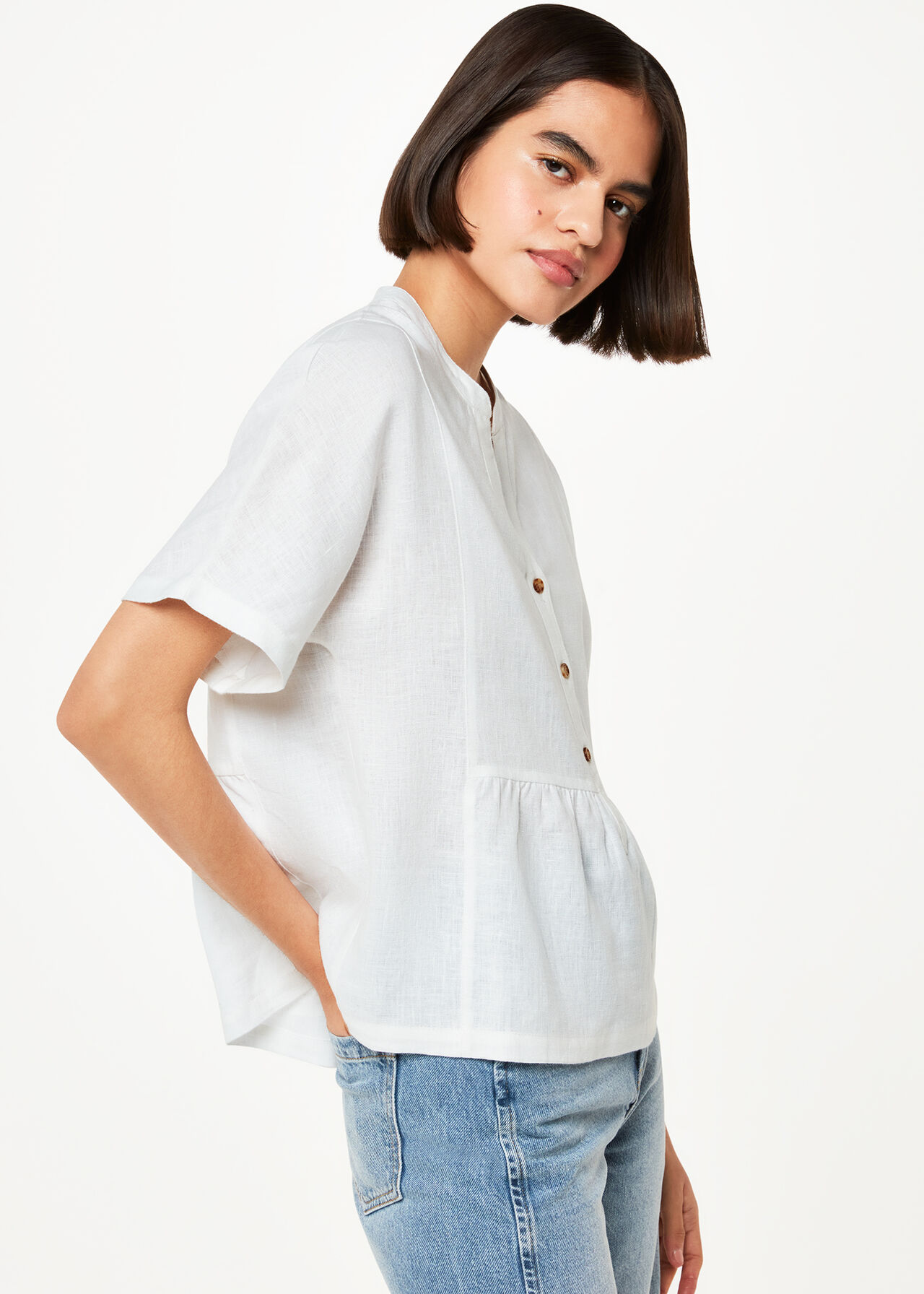 White Hannah Linen Peplum Blouse | WHISTLES