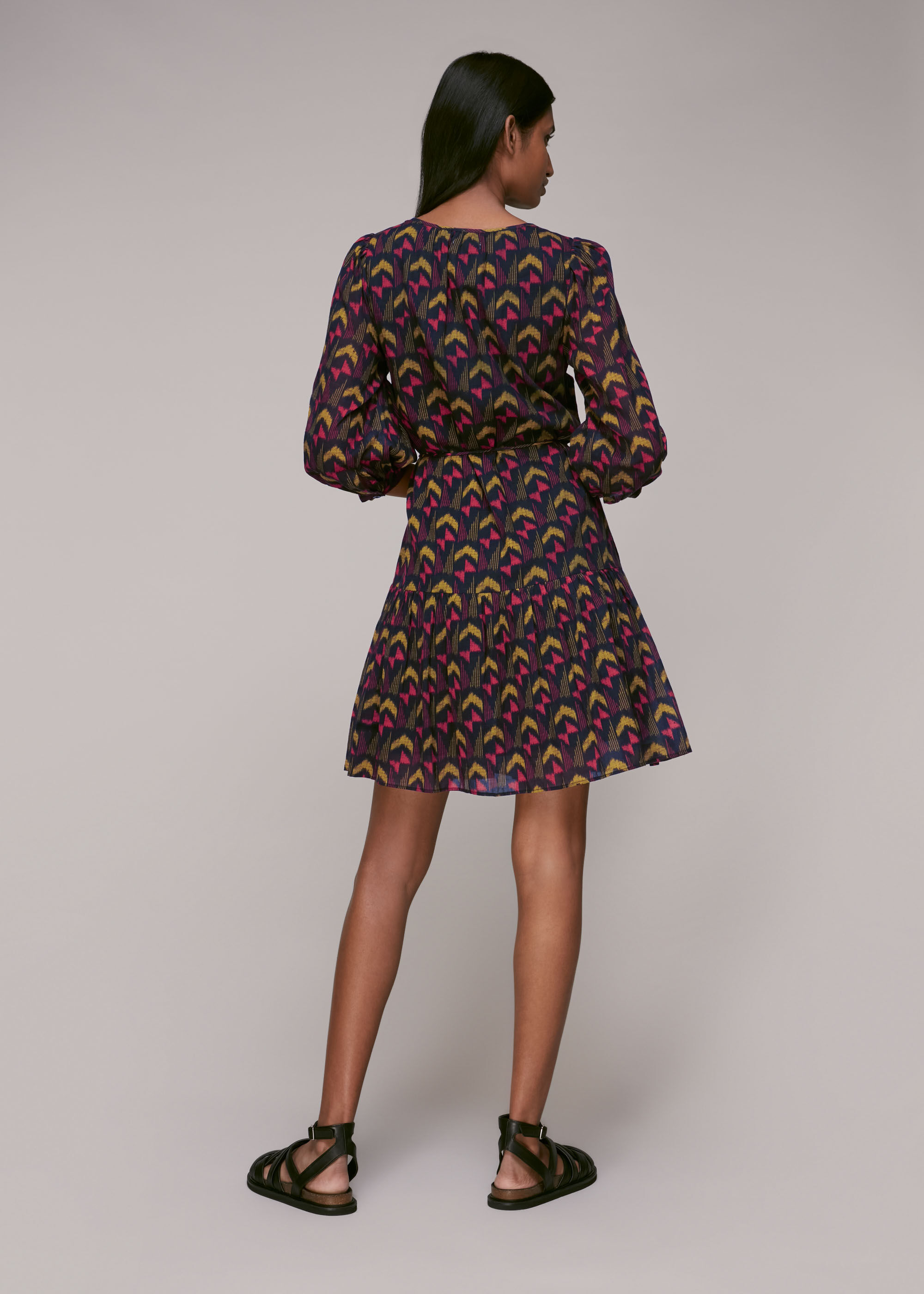 Black/Multi Geometric Ikat Trapeze Dress | WHISTLES Black/Multi Geometric Ikat Trapeze Dress | WHISTLES