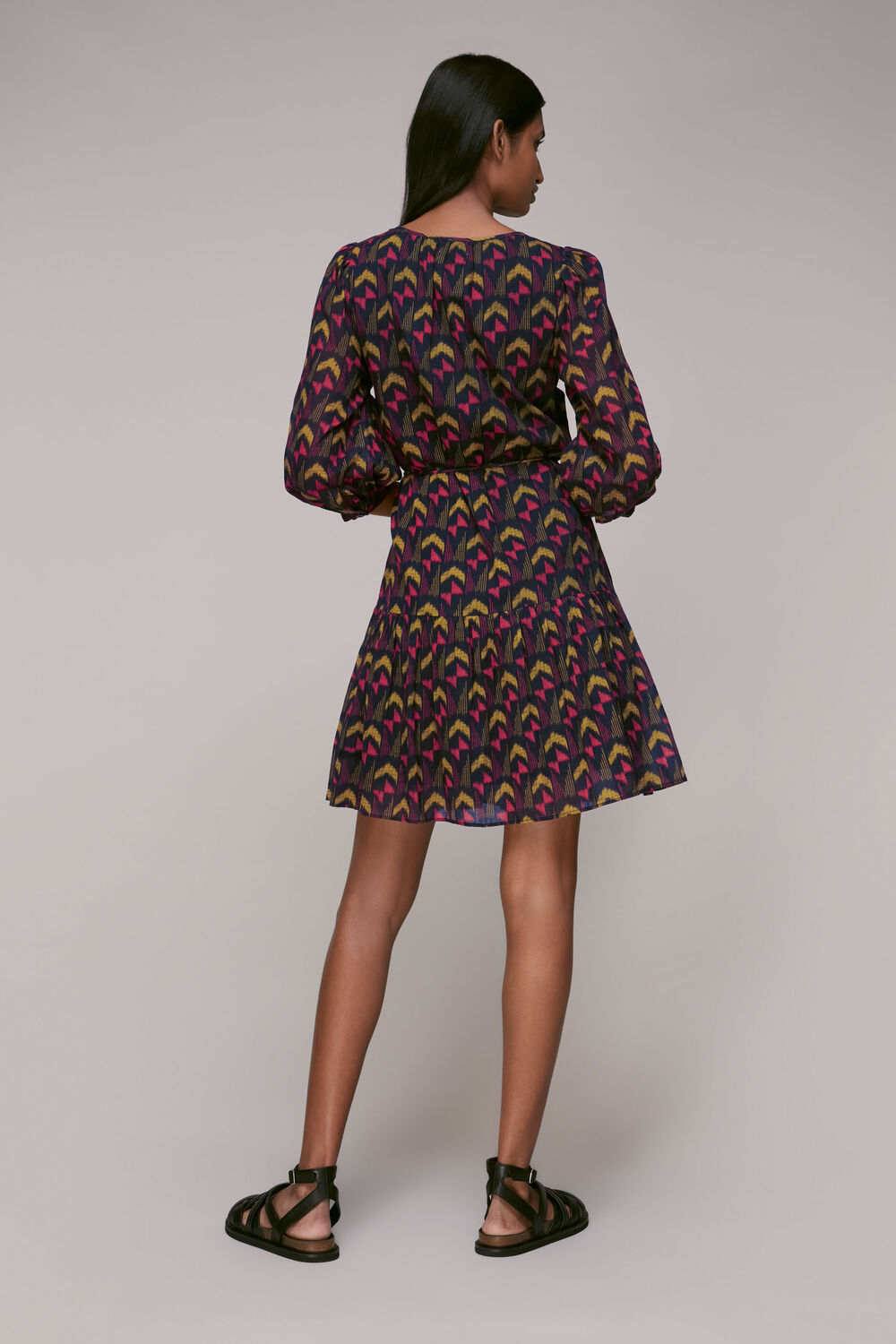 Geometric Ikat Trapeze Dress Black/Multi