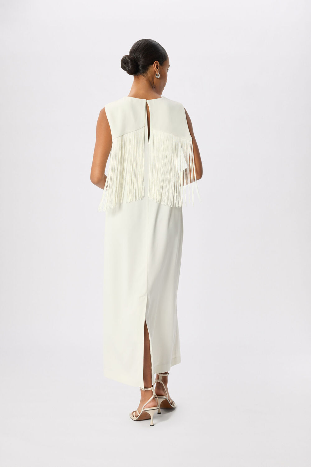 Ivory Fringe Back Midi Dress