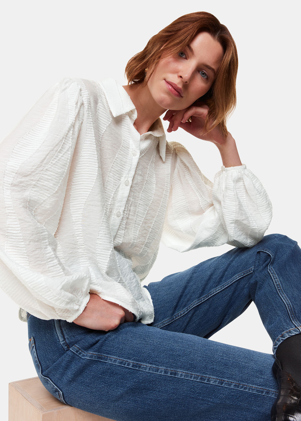 Whistles White Hannah Textured Shirt