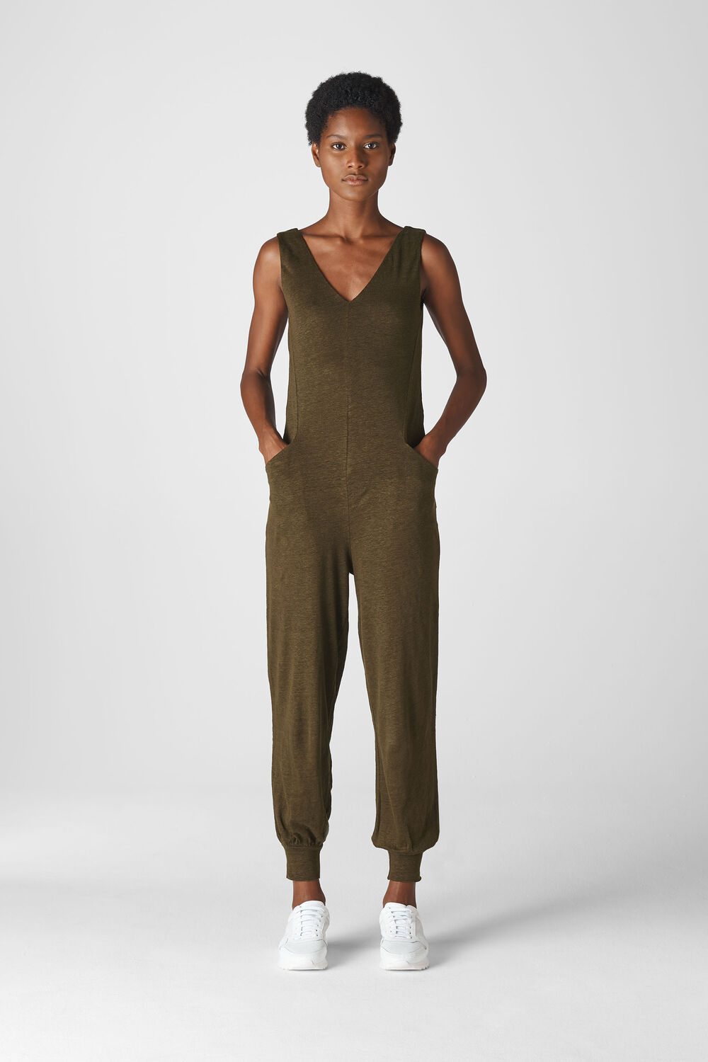 Washed Linen Jumpsuit Khaki
