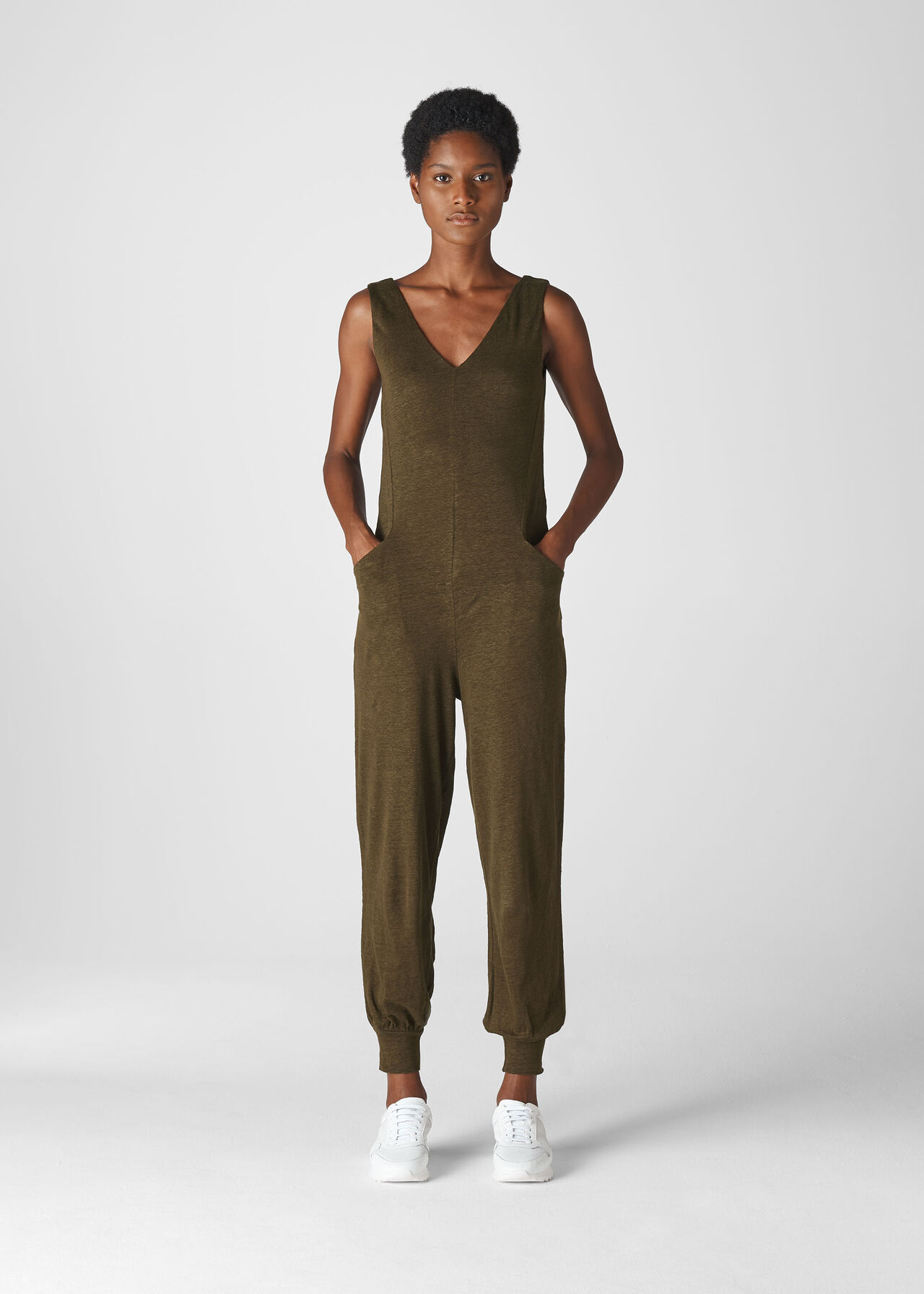 Washed Linen Jumpsuit Khaki