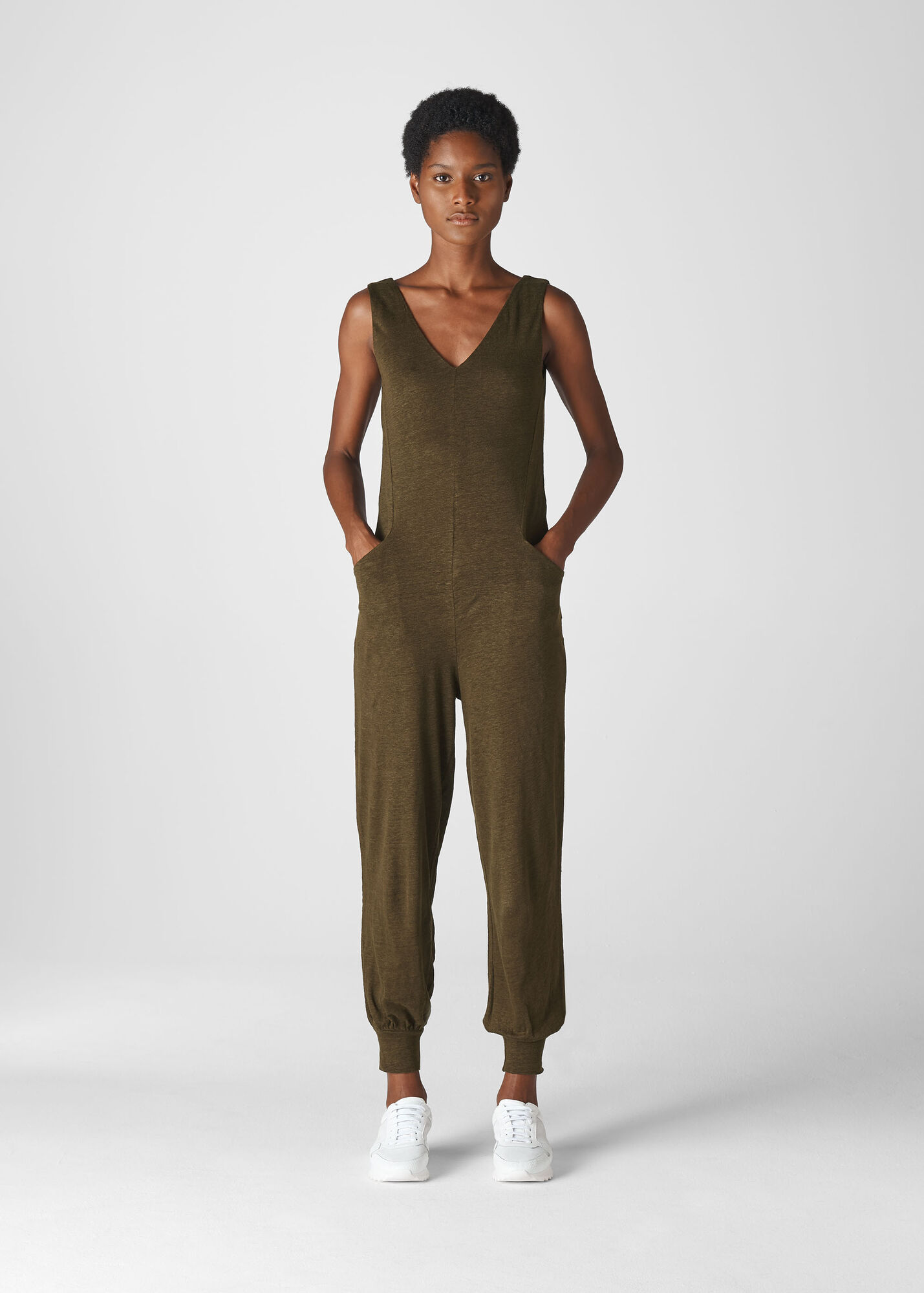 Khaki Washed Linen Jumpsuit WHISTLES